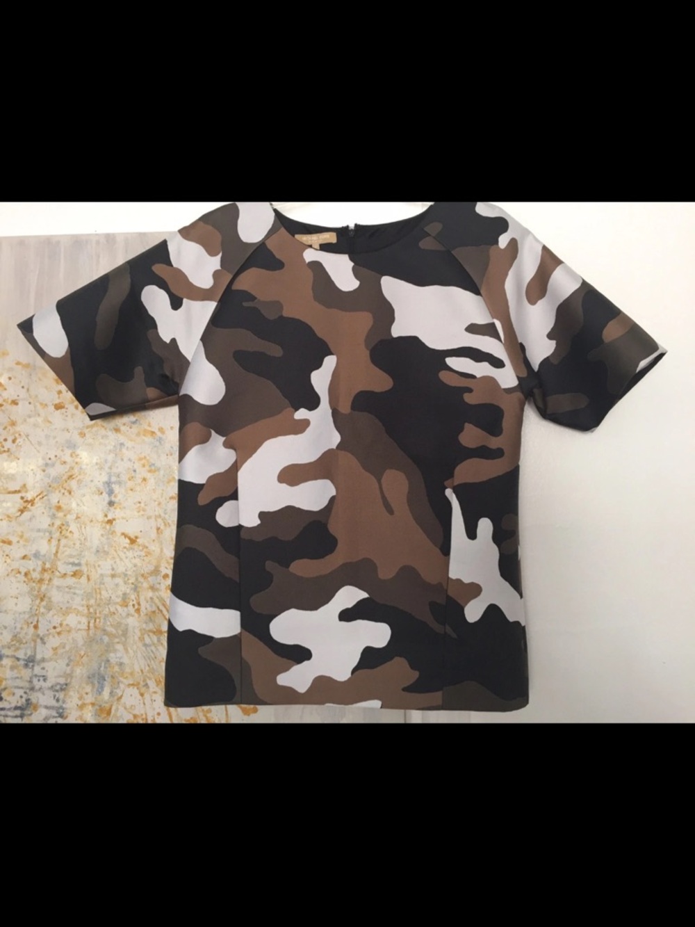 Michael Kors collection 2 Camo Short Sleeve Top blouse camouflage
